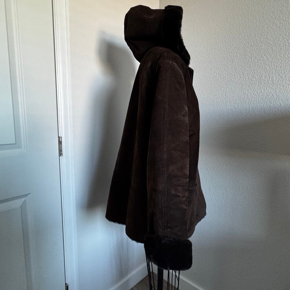 Jones New York | Leather and Faux Sherling Coat with Hood size L - Picture 2 of 16